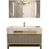 Modern Luxury Rock Board Bathroom Cabinet Combination Oak Paint Smart Floor-Type Washbasin Light Luxury Design Style