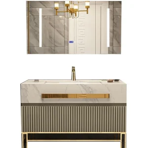 Modern Luxury Rock Board Bathroom Cabinet Combination Oak Paint Smart Floor-Type Washbasin Light Luxury Design Style