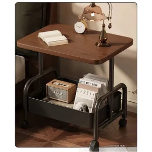 Two Tier Rolling Nightstand Bedside Cabinet Storage Drawer Wheels Small Space Living Room Bedroom Sofa Side Table Bed Table