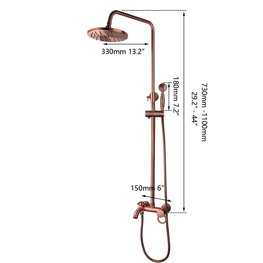 ZAPPO Antique Copper Rain Shower System Wall Mounted Shower Set with 8 inch Brass Rainfall Shower Head with Bathtub Mixer - Image 2