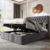 Upholstered bed,Double Bed,with hydraulic lever,functional storage bed,rivet decoration,without mattress,velvet,grey