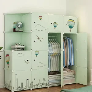 Space Saving Kids Wardrobe Closet Organizer Toddler Armoire Adjustable Shelves Easy Assembly Lockable Doors Nursery Green