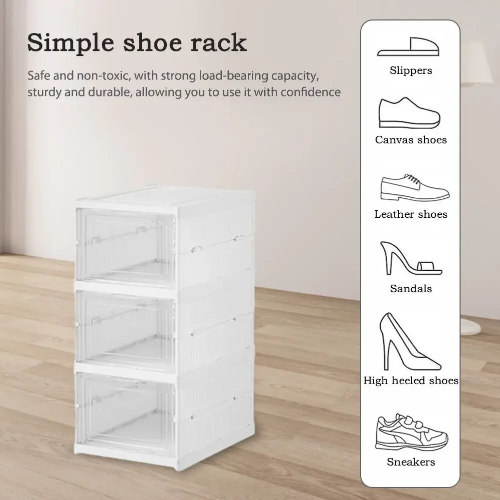 3/6 Layers Foldable Shoes Storage Box Transparent Sneaker Shoes Box Stackable Dustproof Cabinet Shoe Organizers Rack Shelf - Image 3