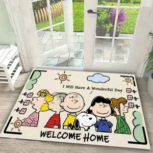 Snoopy Printed Doormat Non-Slip Machine Washable Rug Kitchen Floor Mat Living Room Laundry and Bathroom Polyester Carpe
