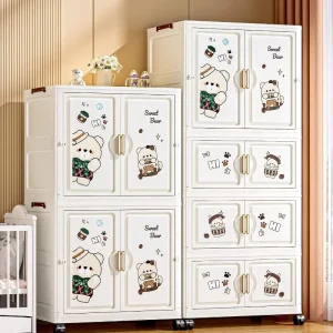 Kids Wardrobe Closet Organizer Portable Kids Clothes Storage Bedroom Nursery Dresser Cabinet Lightweight Easy Assembly White