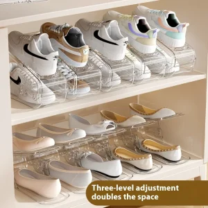 6PCS Adjustable Shoe Organizer Double-layer Footwear Support Slot Space Saving Cabinet Closet Stand Shoes Storage Rack Box H
