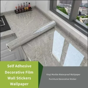 5/10m Simulated Thick Marble Tile Floor Sticker, PVC, Waterproof, Self-adhesive, Living Room Toilet Kitchen Home Floor Decor