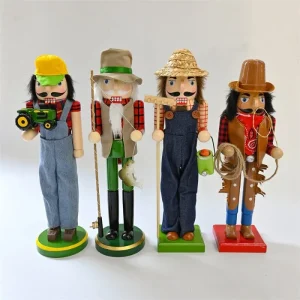 Wooden Nutcracker Soldiers Driver Fisherman Cowboy Gardener Figurines Rustic American Country Style Home Decor Ornaments