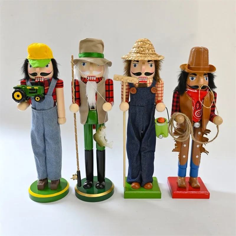 Wooden Nutcracker Soldiers Driver Fisherman Cowboy Gardener Figurines Rustic American Country Style Home Decor Ornaments
