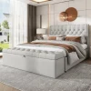 Upholstered Double Bed,with upholstered bench,with hydraulic lever,functional storage bed,rivet decoration,velvet,Light grey