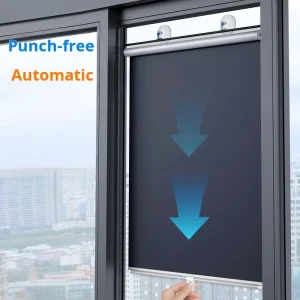 Full Blackout Retractable Sunshade Curtain Titanium Silver/Green Nail-free Cordless Roller Blinds Heat-Insulating Window Curtain