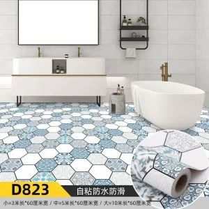 Self Adhesive Waterproof Thicken Tile Floor Sticker Bathroom Floor Non Slip Sticker Kitchen Toilet Living Room Decor PVC Sticker