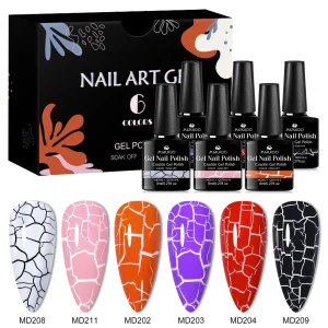6pcs 8ml Crackle Gel Nail Polish Set Cracking Nail Gel Quick Dry Nail Art Varnishes Hybrid Semi Permanent Soak Off UV Gel Polish