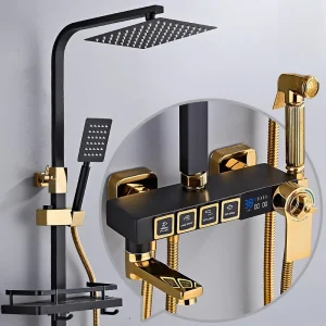 Digital Bathroom Shower Set Quality Brass Hot Cold Bathroom Mixer Faucet Rain Shower Head Thermostatic Bathrooom Shower System