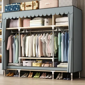 Waterproof Double Rod Non - Woven Storage: Durable, Minimalist Fabric Wardrobe with Ample Space & High Practicality