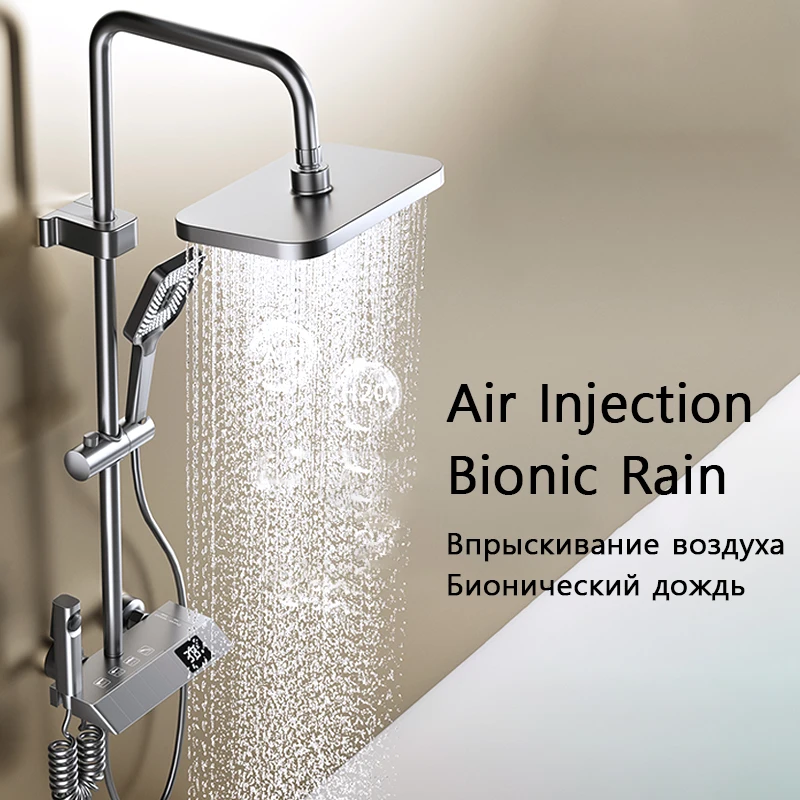 Bathroom Shower Full Set Black White Gray Bathtub Shower System Rain Pressurized Digital LED Shower Sets Hot Cold Shower Faucet - Image 4