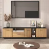 PINGGO Living Room TV Cabinet With One Drawer Three doors And Two Open Glass Compartments With Adjustable LED Lights