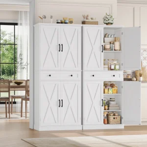 Getone Kitchen Cupboard with 4 Doors and 1 Drawer Tall Kitchen Cabinet Tall Cupboard Sideboard Storage Cabinet for Living Room Dining Room Freestanding White 78x40x181.5cm