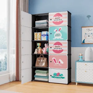 Kids Wardrobe Portable Fabric Closet Modular Organizer Easy Assembly Space Saving Multi Layer Shelves Bedroom Storage Furniture