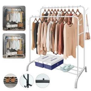 Double Rail Clothes Rack Standing Clothes Rail Shoes Rack Storage Shelf Wall Clothes Rack for Wardrobe Room Bedroom Living Room