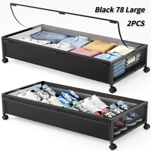 2PCS wheeled bed storage small push lathe shoe storage bedroom storage box sorting rack large capacity bed storage