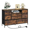 Chest of Drawers with 8 Drawers Sideboards TV Cabinet with LED Light 2 Sockets & USB for Living Room Bedroom Hallway Organizer