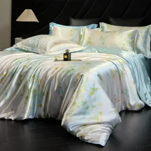 100% Natural Mulberry Silk Fitted Sheet Bedding Sets 3D Printed Satin Cooling Quilt Cover Set for Summer Single Double Bed Kit