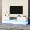 Frontal high-gloss TV stand with 16 RGB LEDs, 2 drawers, and 1 open storage space for 70-79-inch TV stand in living room