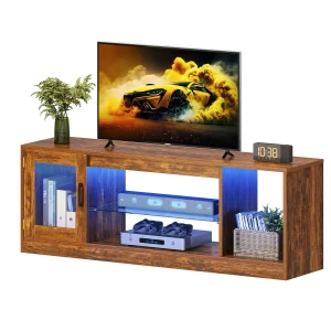 YITAHOME 65 Inch TV Stand Cabinet Unit - Modern Style Living Room Furniture with Open Adjustable Glass Storage Shelves