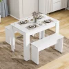PINGGO Dining Table With 2 Benches Dining Table Set For Kitchen Dining Room Small Space Artificial Marble White