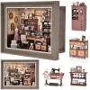 DIY Book Nook Bookshop Kit Photo Miniature Wooden Dollhouse with Light Bookshelf Insert 3D Puzzle Decor for Gift Owl Bookstore