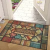 Farmhouse Welcome Floral Doormat Black White Plaid Design Mat Kitchen Entryway Balcony Living Room Rustic Home Decor Patio Mat