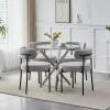 BonChoice Modern Round Glass Dining Table and Chairs Set 4, 5 Piece Round Dining Room Table Set, Glass Table with Chairs
