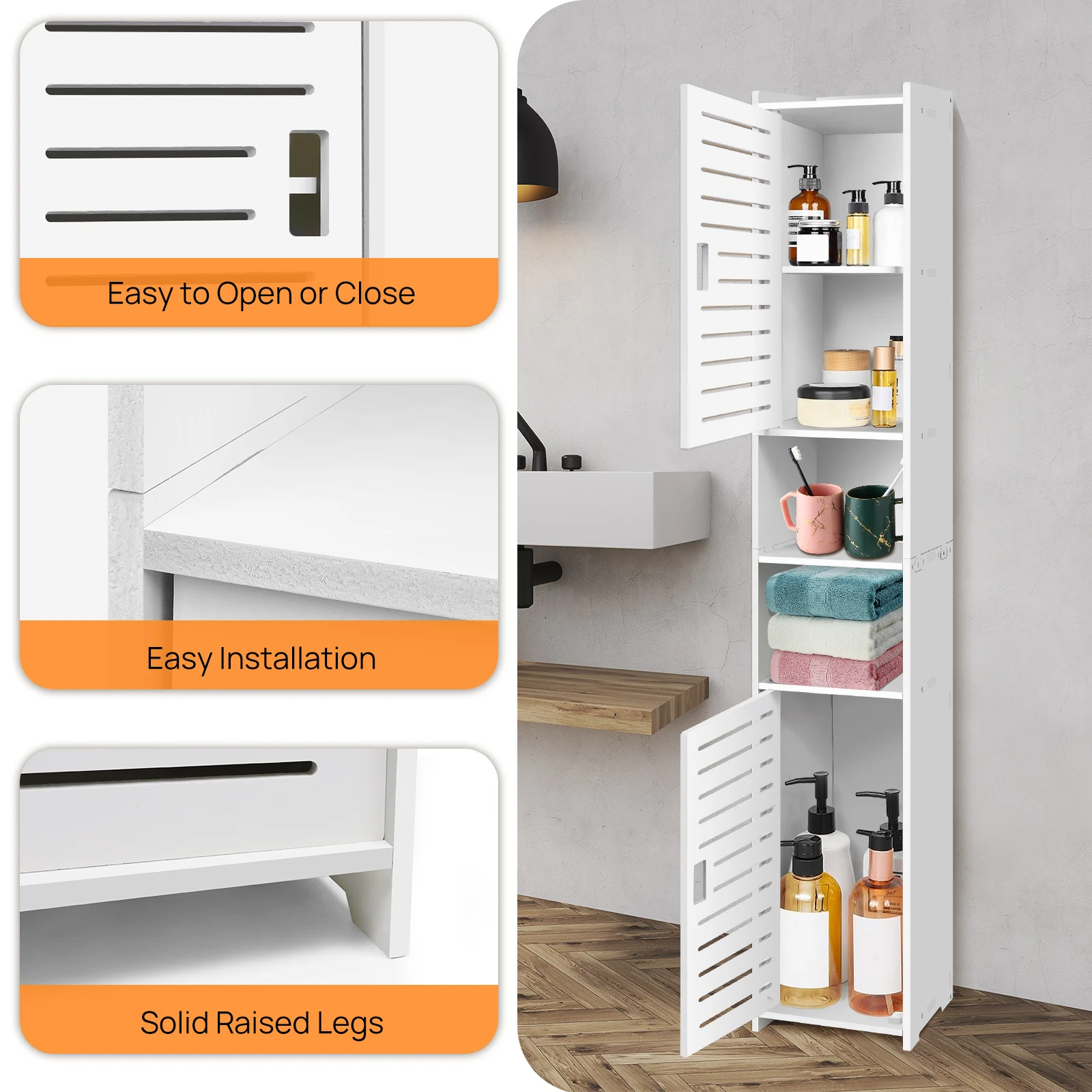 5-Tier Tall Mirrored Bathroom Cabinet Storage Cupboard PVC Floor Standing Tallboy Unit, for bedroom, living room display cabinet - Image 6