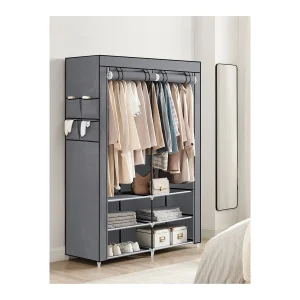 SONGMICS Clothes Wardrobe, Portable Closet, 2 Hanging Rails, Shelves, and 4 Side Pockets, Large Capacity for Living Room