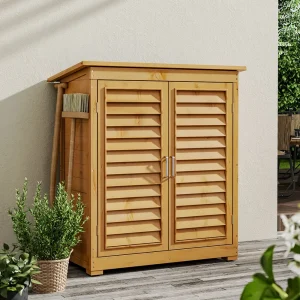 【Breeins】Outdoor Storage Cabinet Organize Tools Shoe Cabinet Patio Balcony Garden Solid Wood Rainproof and Anticorrosive