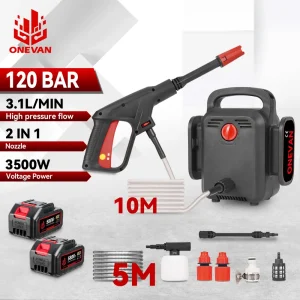 ONEVAN 3500W 2in1 Electric High Pressure Washer 120Bar Cordless Spray Gun Garden Cleaning Tool For Makita 18V Battery Pin
