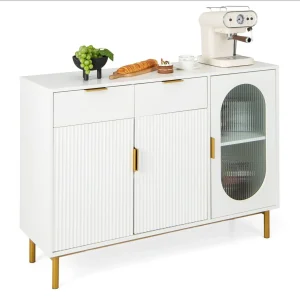GOFLAME Kitchen Storage Sideboard Dining Buffet Server Cabinet Cupboard With 2 Drawers