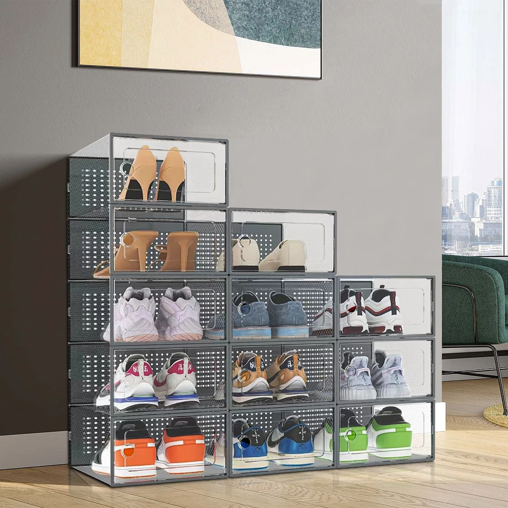 12x stackable transparent shoe box storage box multi-layer assembly storage rack shoe cabinet