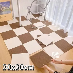 Self Adhesive Carpet Floor Tiles Sticker Square Rugs Peel and Stick Mat DIY Flooring for Kitchen Dining Room Bedroom Home Decor