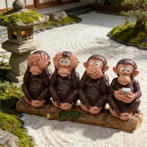 Monkey Figurine Ornament: Don't See, Don't Hear, Don't Speak, Don't Smell，Suitable for both outdoor and indoor use