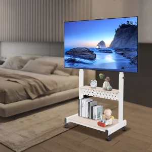 Mobile TV Stand Height Adjustable TV Stand w/ Wheels Double Tray for Audio-Visual Devices Rolling TV Stand for a 43-86-inch TV.