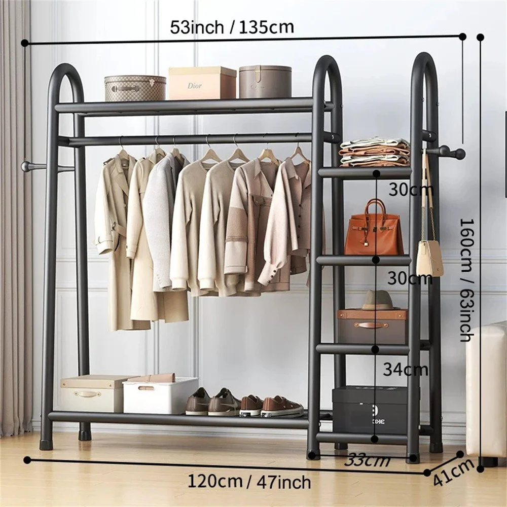 Double Clothes Rack Clothes Rail With Hooks Hanging Clothe Organizer Storage Garment Shelf For Bedroom Clothing Hanger Stand - Image 3