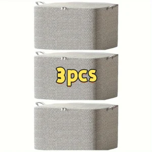 3-Piece Heavy-Duty Foldable Storage Boxes with Lids - Large Stackable Organizing Bins Made of Heavy-Duty Non-Woven Fabric