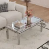 Luxury Rectangular Crushed Diamond Mirrored Coffee Table, Silver Glam Modern Living Room Accent Furniture Decor