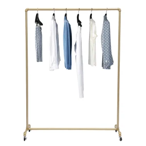 Heavy Duty Clothes Rail Rack Gold Freestanding Wardrobe Closet Rack with 4 Wheels Clothing Storage Organizer for Hanging Cloths