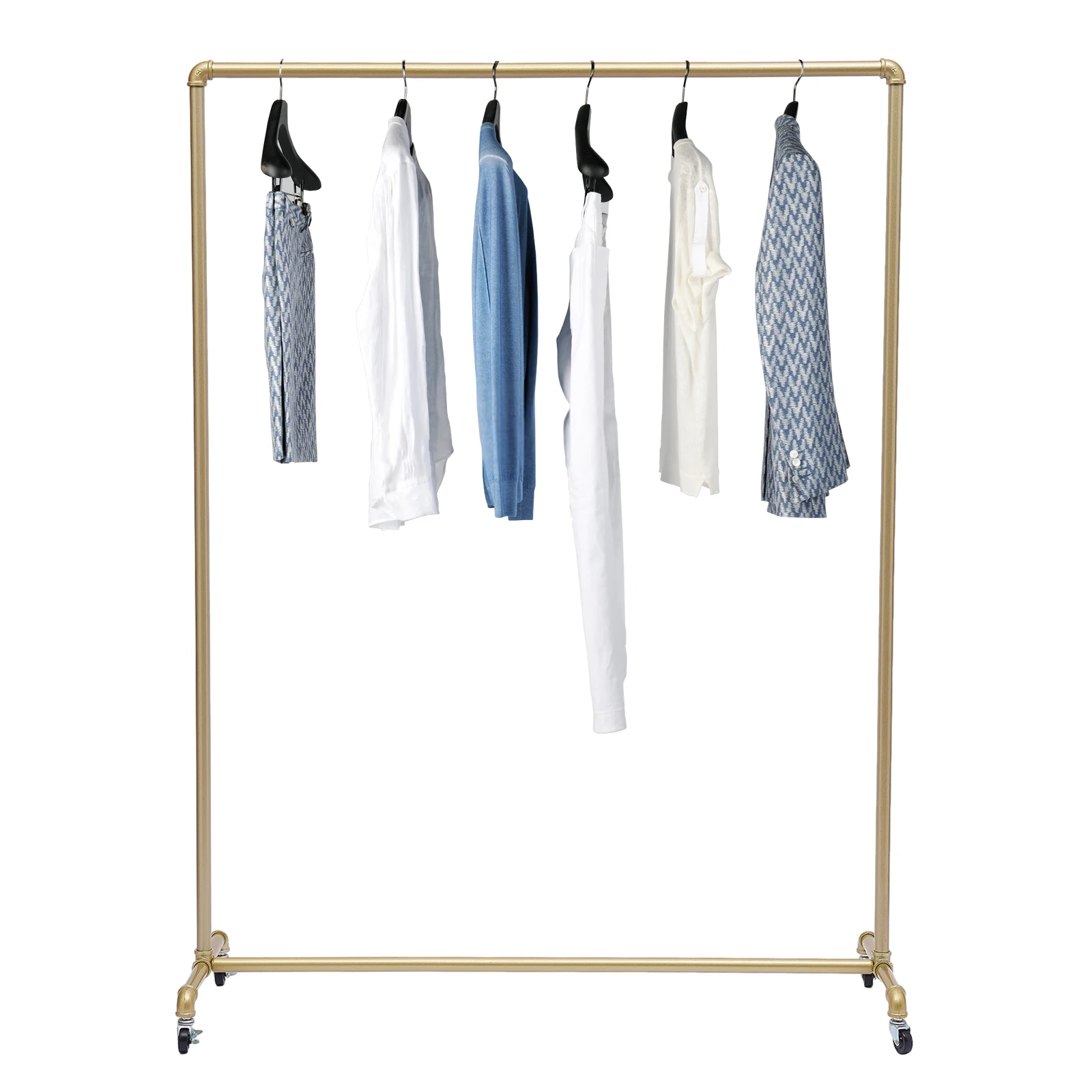 Heavy Duty Clothes Rail Rack Gold Freestanding Wardrobe Closet Rack with 4 Wheels Clothing Storage Organizer for Hanging Cloths