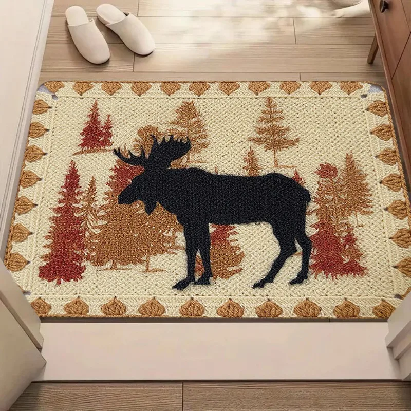 Rustic Bear Pattern Welcome Mat Anti-Slip Carpet for Bathroom Kitchen Bedroom Living Room Entrance Rug Home Decor Doormat
