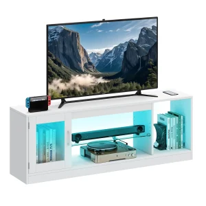 YITAHOME 65 Inch TV Stand Cabinet - Modern Furniture with Open Glass Shelves for Living Room, Gaming, Hallway and Bedroom