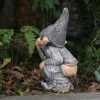 1 Pcs Interesting Small Dwarf Family Garden Statue Creative Design Squat Go Toilet Statuary Ornament Household Crafts Decor